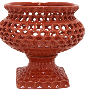 Three Hands 46161 Decorative Red Ceramic Pierced Decorative Vase