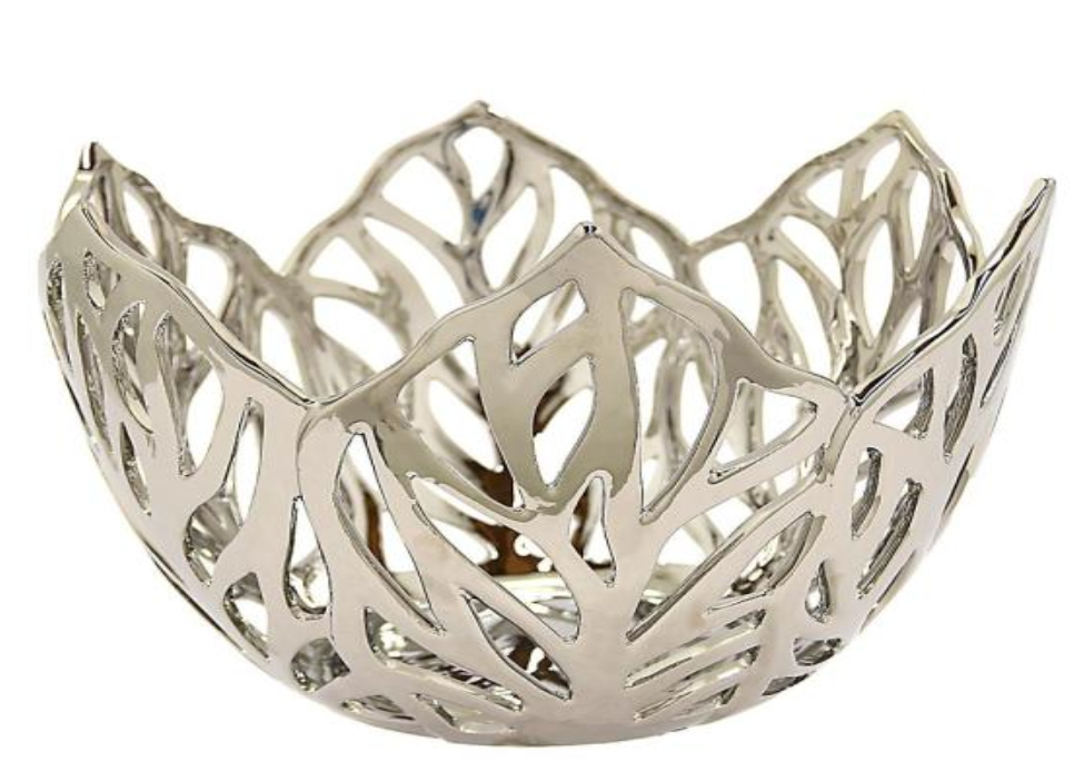 Three Hands 51843 Decorative Silver Ceramic Leaf Bowl