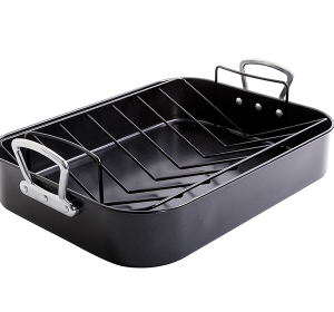GIBSON BROXTON 2PC TURKEY ROASTER W/RACK, BLACK 16.5X12.5X3" 8913402