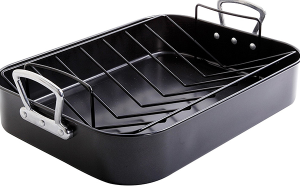 GIBSON BROXTON 2PC TURKEY ROASTER W/RACK, BLACK 16.5X12.5X3" 8913402