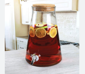 GLASS JUICE DISPENSER W/WOODEN COVER