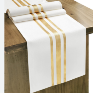 WHITE TABLE RUNNER W/GOLD SEQUINS