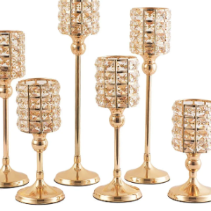 3PC GOLD CRYSTAL CANDLE HOLDER