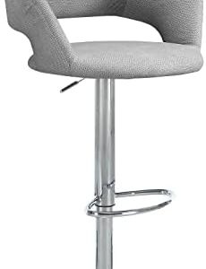 BAR STOOL GREY FABRIC SWIVEL BAR HEIGHT, ADJUSTABLE METAL