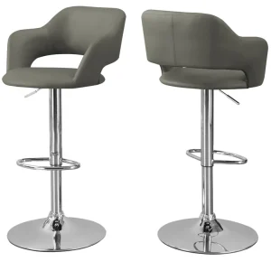 BAR STOOL GREY LEATHER SWIVEL BAR HEIGHT ADJUSTABLE METAL