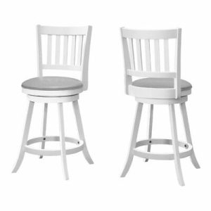 BAR STOOL WHITE WITH GREY LEATHER SEAT