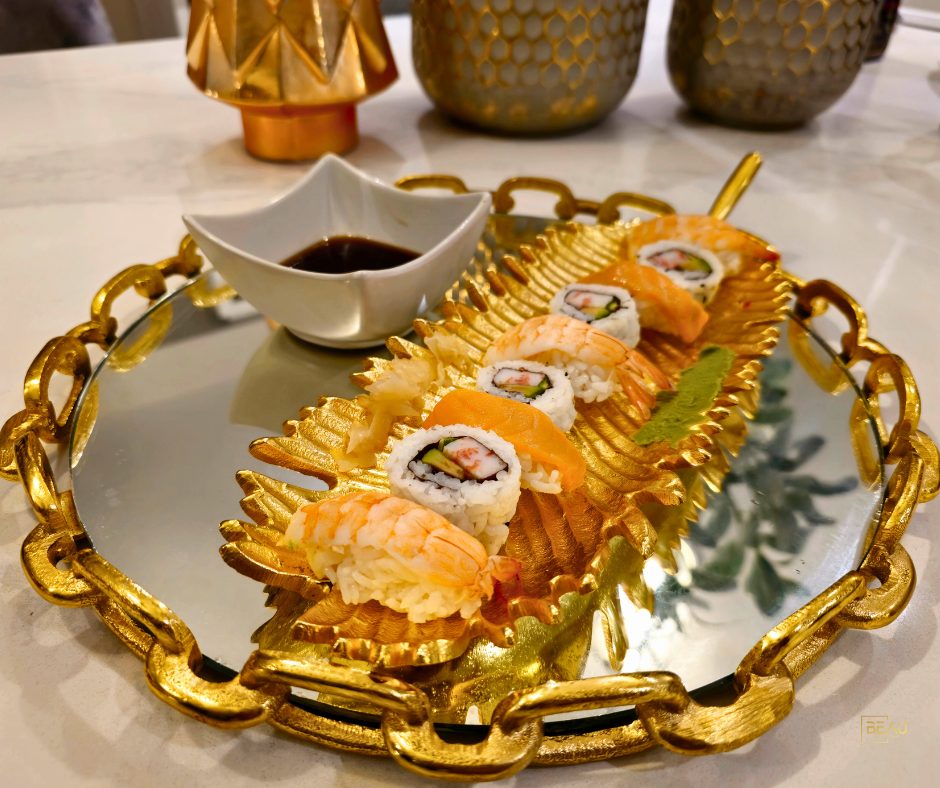 Golden Chain Linked Mirror Tray