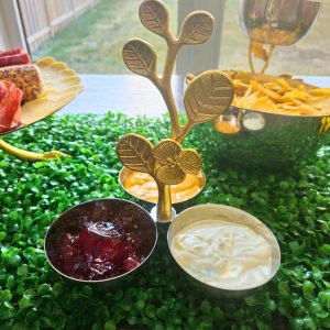 Polished 3 Serving Bowl with Gold Frond and Flower