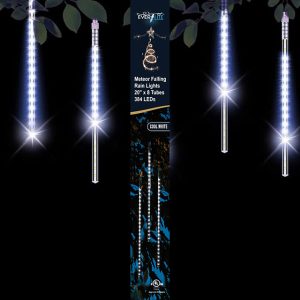 METEOR FALLING RAIN LIGHTS 20"X8 TUBES 384 LED COOL WHITE UL