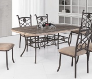 7 PC METAL DINING SET WITH MARBLE LOOKTOP TC5706