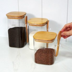 3PK SQUARE BOROSILICATE GLASS CANISTER