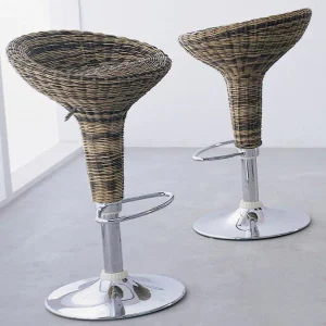BROWN RATTAN ADJUSTABLE SWIVEL BARSTOOL