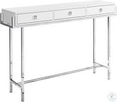MONARCH GLOSSY WHITE CHROME METAL ACCENT TABLE 13297