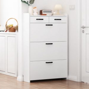 WHITE WOODEN SHOE CABINET
