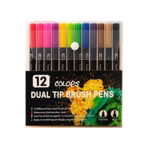 12-color dual-tip brush pens